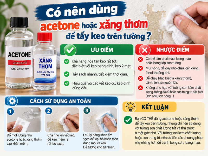 Có nên dùng acetone hoặc xăng thơm?