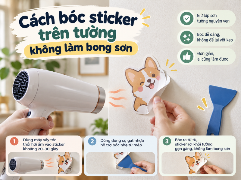 Cách bóc sticker trên tường không làm bong sơn